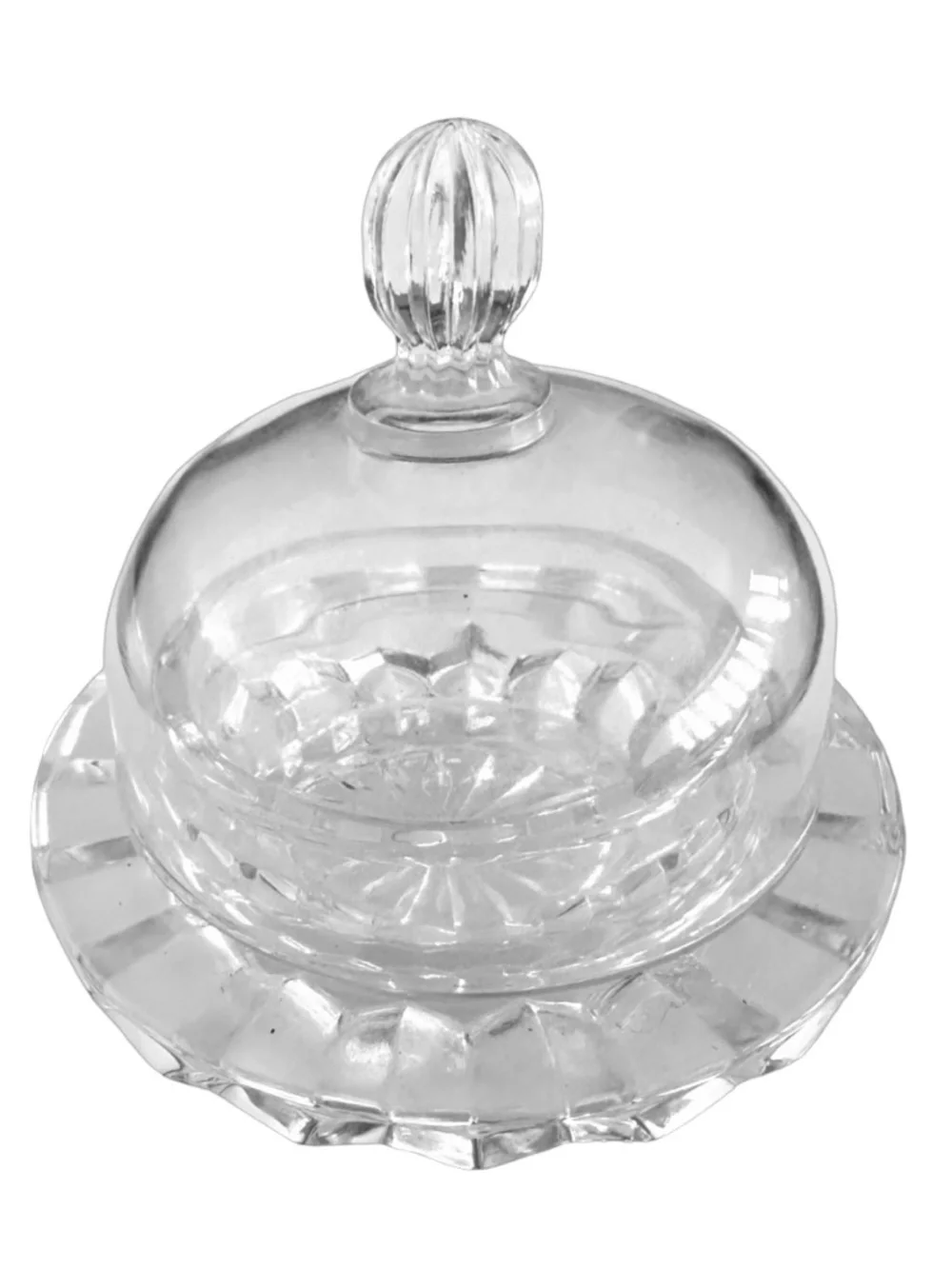 MIKASA Clear Glass Crystal Round Butter Dish 3.5” w/ Lid Salina Pattern